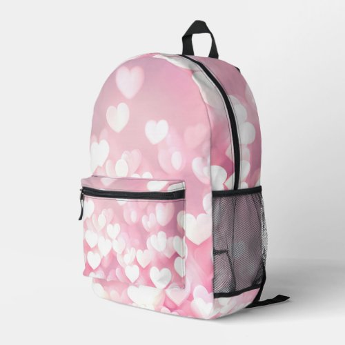 Pink And White Bokeh Hearts Printed Backpack
