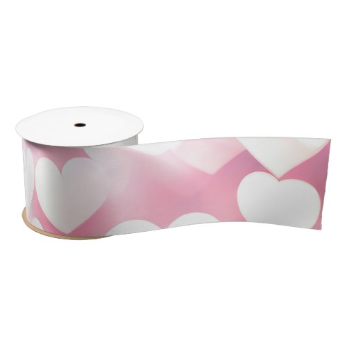 Pink and White Bokeh Hearts Satin Ribbon