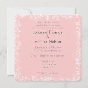Pink and White Bokeh Wedding Invitation