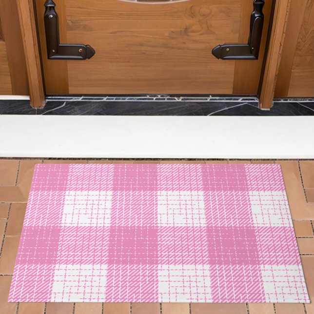 Pink and White Bold Checkered Plaid Design  Doormat (Creator Uploaded)