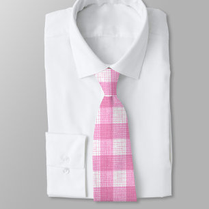 Pink and White Bold Checkered Plaid Design Neck Tie