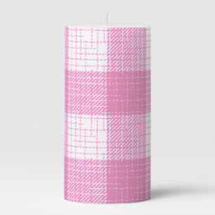 Pink and White Bold Checkered Plaid Design Pillar Candle