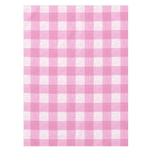 Pink and White Bold Checkered Plaid Design Tablecloth