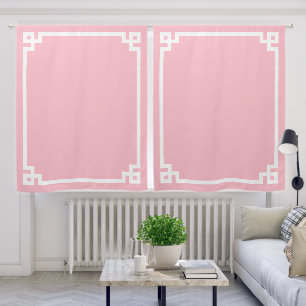 Pink and White Bold Greek Key Border Blackout Curtains