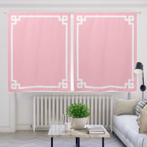 Pink and White Bold Greek Key Border Blackout Curtains