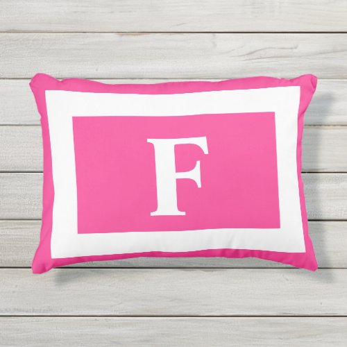 Pink and White Bold Monogram Initial Outdoor Pillow