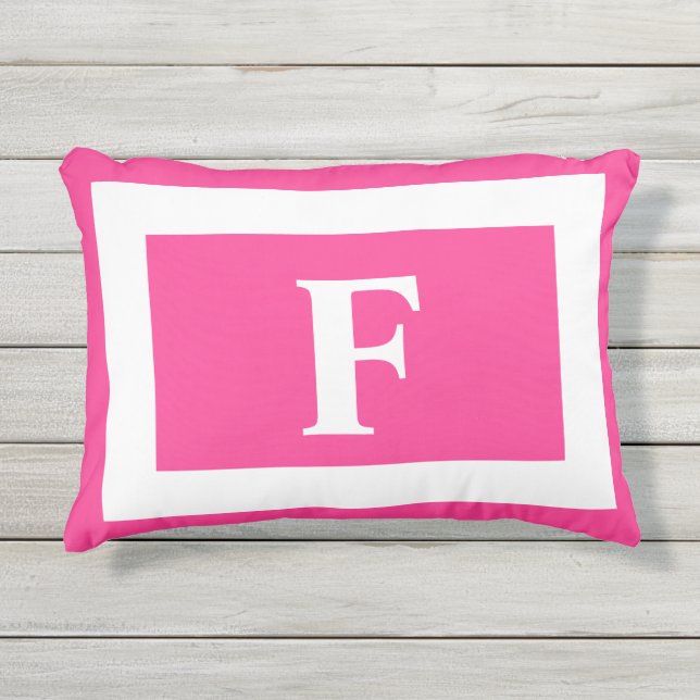 Pink and White Bold Monogram Initial Outdoor Pillow (Front)