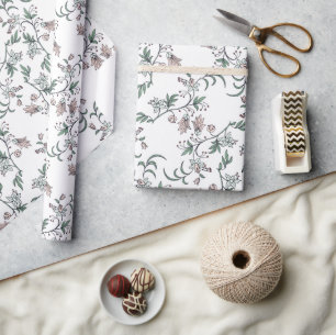 Pink and White Botanical Shelf and Drawer Liner Wrapping Paper