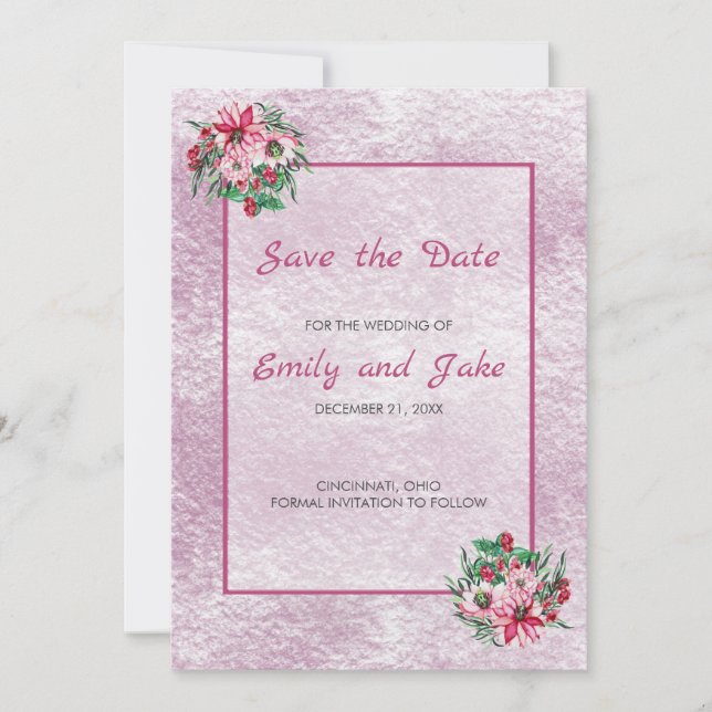 Pink And White Bouquet Save The Date (Front)