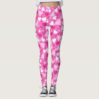 Pink and White Breast Cancer Awareness Hearts Leggings