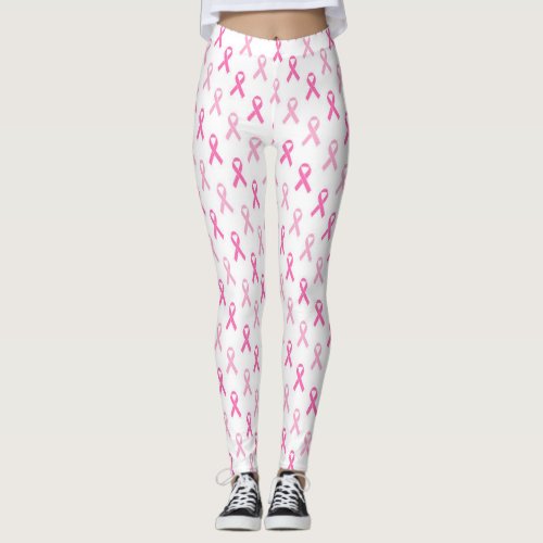 Pink and White Breast Cancer Awareness Ribbons Leggings