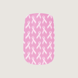 Pink and White Breast Cancer Awareness Ribbons Minx Nail Art