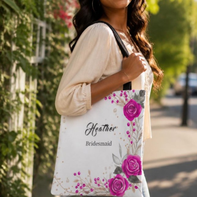 Pink and white Bridesmaid tote Bag (Creator Uploaded)