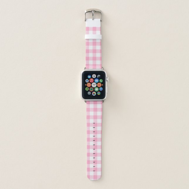 Pink and White Buffalo Check Apple Watch Band (Front)
