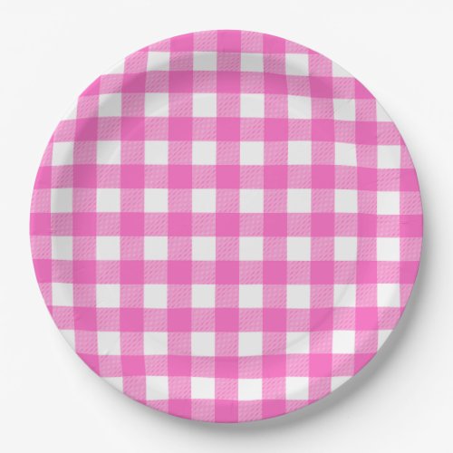 Pink and White Buffalo Check Paper Plates