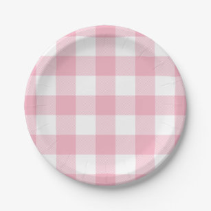 Pink and White Buffalo Check Paper Plates