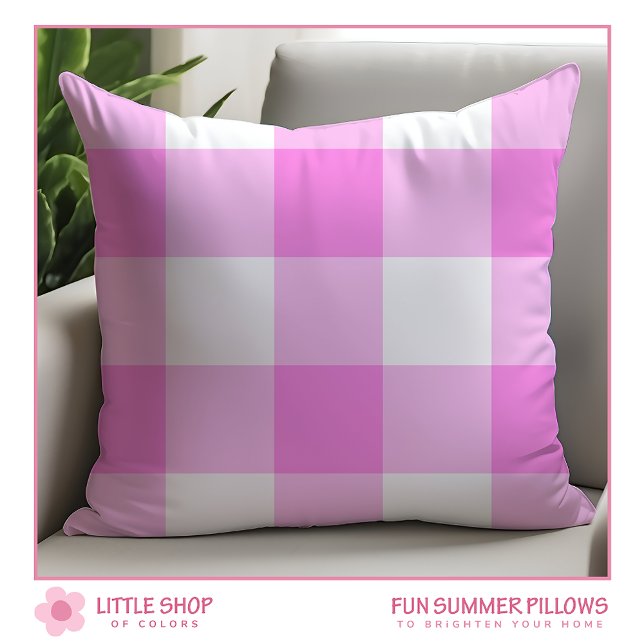 Pink and White Buffalo Checks Throw Pillow (Creator Uploaded)
