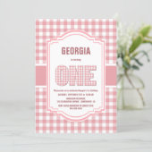 Pink and White Buffalo Plaid 1st Birthday Party Invitation (Standing Front)
