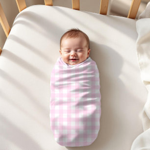 Pink and White Buffalo Plaid Checkered  Baby Blanket
