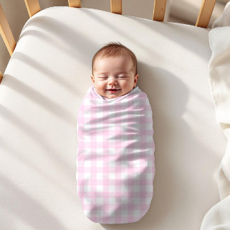 Pink and White Buffalo Plaid Checkered  Baby Blanket