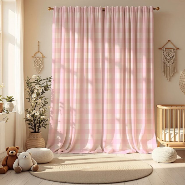 Pink and White Buffalo Plaid Checkered  Blackout Curtains (Creator Uploaded)