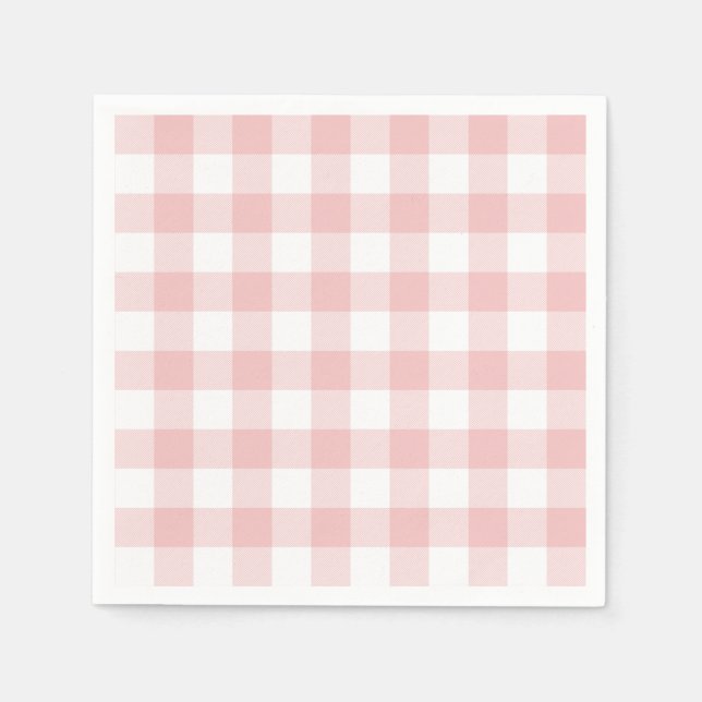 Pink and White Buffalo Plaid Gingham Napkins (Front)