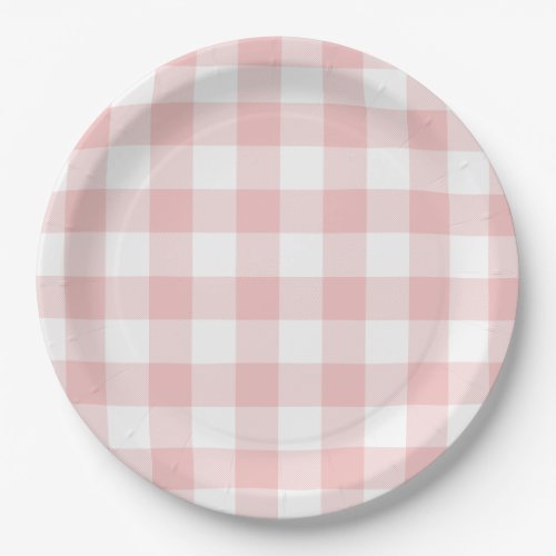 Pink and White Buffalo Plaid Gingham Paper Plates