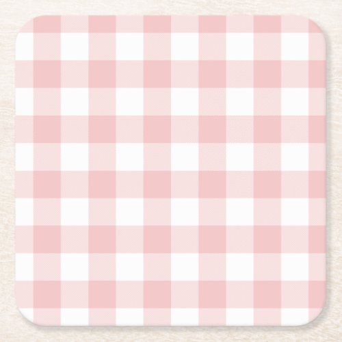 Pink and White Buffalo Plaid Gingham Square Paper Coaster