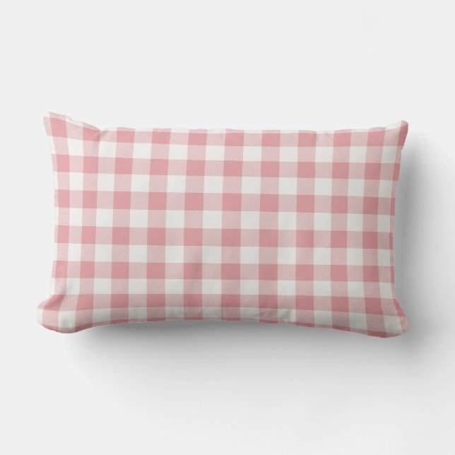 Pink and White Buffalo Plaid Lumbar Pillow (Front)