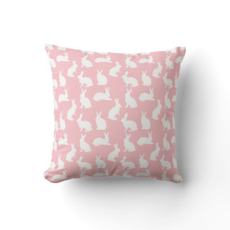 Pink And White Bunny Pattern Cute Rabbit Shapes Throw Pillow
