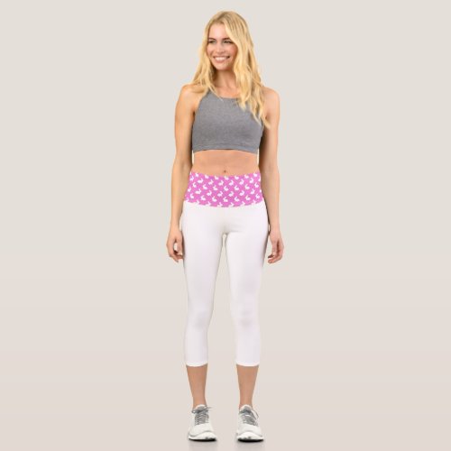 Pink and White Bunny Rabbit Capri Leggings