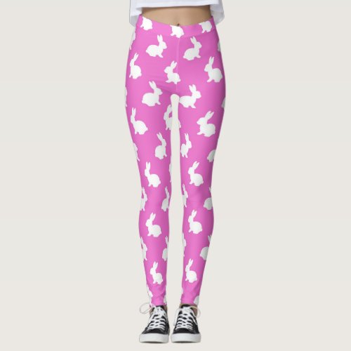 Pink and White Bunny Rabbit leggings