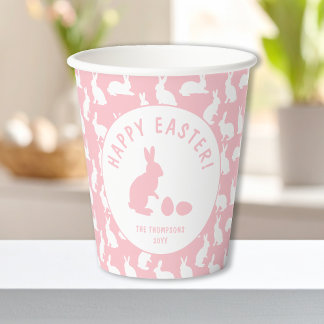 Pink And White Bunny Rabbit Pattern Happy Easter Paper Cups