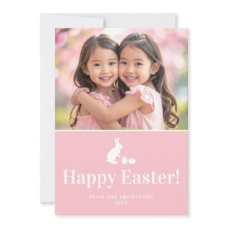 Pink And White Bunny With Custom Photo Easter Card