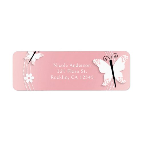 Pink and White Butterflies  Flowers Invitation Label