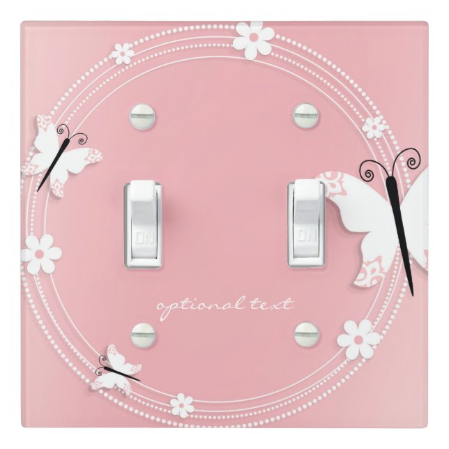 Pink and White Butterflies & Flowers Personalized Light Switch Cover (In Situ)