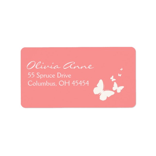 Pink and White Butterfly Address Lables Label (Front)