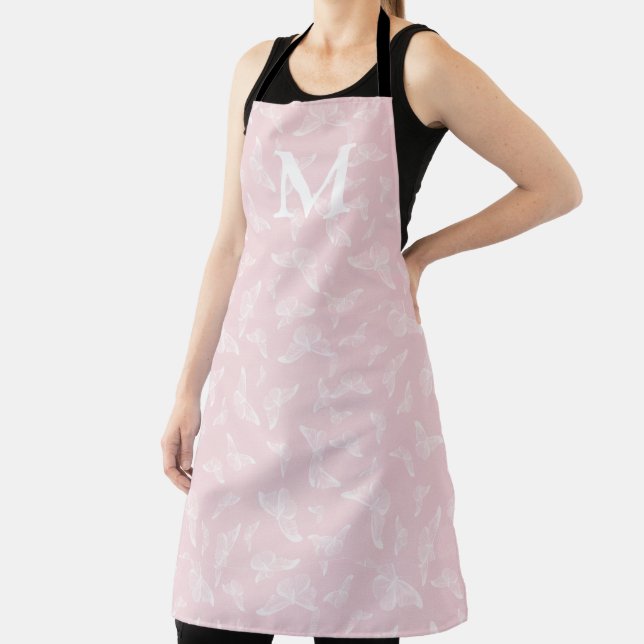 Pink and White Butterfly Initial Apron (Insitu)