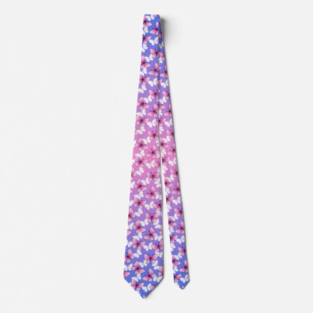 Pink and White Butterfly Pattern Neck Tie (Front)
