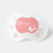 Pink and White Butterfly Personalized Baby Pacifer Pacifier (Front)