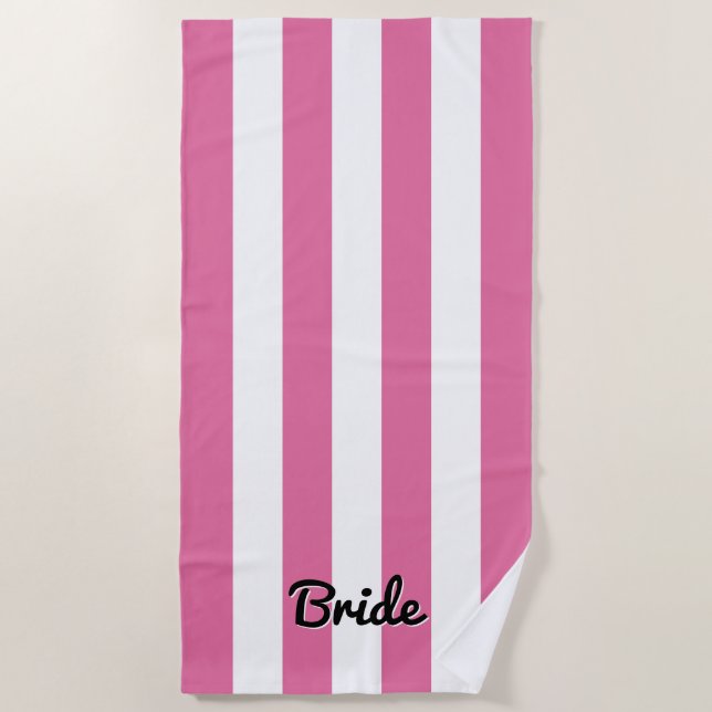 Pink and White Cabana Stripe | Bride Beach Towel (Front)