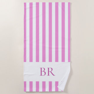 Pink and White Cabana Stripe Custom Monogram Beach Towel