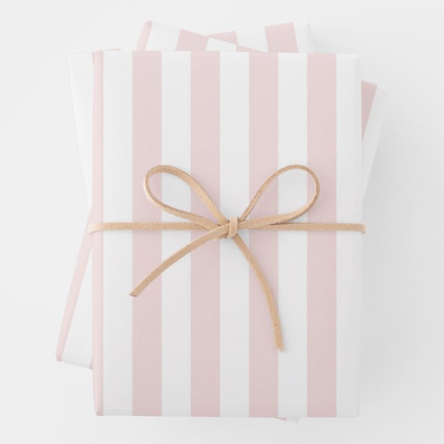Pink and White Cabana Stripes Palm Beach Wrapping Paper Sheets (In situ)