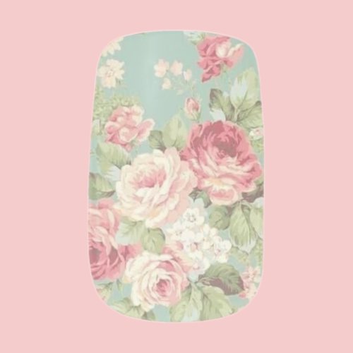 Pink and white Cabbage Roses Minx Nail Art