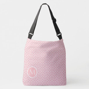 Pink and White Cage Pattern Custom Monogram Crossbody Bag