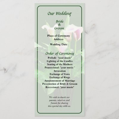 White Calla Lily Wedding Program Zazzle