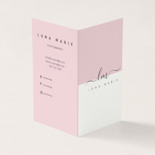 Pink and white calligraph monogram minimalist  business card