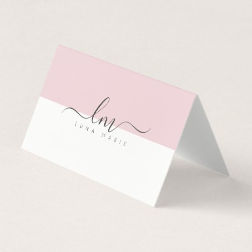 Pink and white calligraph monogram minimalist business card