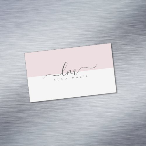 Pink and white calligraph monogram minimalist business card magnet