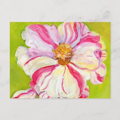 Pink and White Camellia on Lime Green Postcard